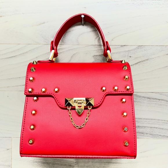 Persaman New York Handbags - Persaman Crossbody Handbag Women's Red Stud Details Adjustable Straps Italy